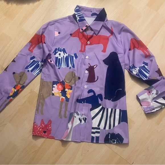 Colorful Dog Print Button-Up Shirt - Picture 8 of 8